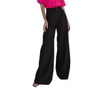 CGGMVCG Pantalon à Jambes Ls pour Femme - Style décontracté - Jambe L Droite - Pantalon Palazzo Haut pour Femme, Noir, Taille L