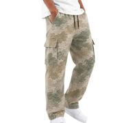 CGGMVCG Pantalon cargo décontracté pour homme, taille élastique, jambe droite, coupe ample, avec poches à rabat, A01 Kaki clair, L