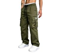 CGGMVCG Pantalon Cargo pour Homme Coupe Ample Cordon de Serrage Pantalon de Combat décontracté à Jambe Droite Pantalon Utilitaire d'extérieur avec Poches, Vert Armée, L