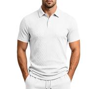 CGGMVCG Polo à Manches Courtes pour Homme avec col texturé en Jacquard Chemises de Golf décontractées légères et Respirantes Hauts intelligents d'été, Blanc, M