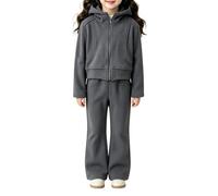 CGGMVCG Survêtement à capuche 2 pièces pour filles avec fermeture éclair intégrale et pantalon de survêtement évasé, gris foncé, 4-5 ans