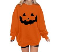 CGGMVCG Sweat-Shirt d'halloween pour Femme - Sweats d'halloween 2025 - Mignon Visage de Citrouille - Chauve-Souris - Vêtements d'halloween pour Femme, Orange, XXL