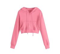 CGGMVCG Sweats à Capuche Courts pour Femmes, Tendance, décontracté, avec Cordon de Serrage, Y2K, Adolescentes, Filles, Pull Court à Manches Longues avec Poche, Rose, L