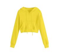 CGGMVCG Sweats à Capuche Courts pour Femmes, Tendance, décontracté, avec Cordon de Serrage, Y2K, Adolescentes, Filles, Pull Court à Manches Longues avec Poche, Jaune, XXL