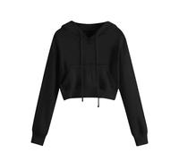 CGGMVCG Sweats à Capuche Courts pour Femmes, Tendance, décontracté, avec Cordon de Serrage, Y2K, Adolescentes, Filles, Pull Court à Manches Longues avec Poche, Noir, M