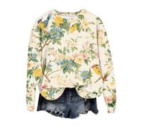 CGGMVCG Sweatshirt pour Femme Pull Tendance col Rond imprimé Floral Manches Longues Hauts décontractés pour Femmes, Beige, XXL