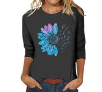 CGGMVCG T-shirt d'été décontracté à manches 3/4 pour femme, col rond, imprimé papillon, Z06 Gris foncé, M