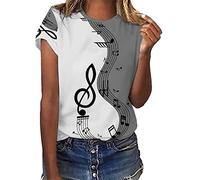 CGGMVCG T-Shirt d'été Vintage pour Femme - Motif Notes de Musique, Gris, Taille XL