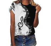 CGGMVCG T-Shirt d'été Vintage pour Femme - Motif Notes de Musique, Noir, Taille S