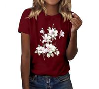 CGGMVCG T-Shirts décontractés pour Femme - T-Shirt Graphique Vintage à Fleurs - Hauts Tendance, Bordeaux, XL