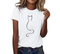 CGGMVCG T-Shirts imprimés pour Femmes, t-Shirt à col Rond, imprimé Chat, décontracté, Tendance, Hauts d'été pour Femmes, Z02 Blanc, XXL