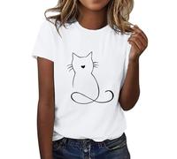 CGGMVCG T-Shirts imprimés pour Femmes, t-Shirt à col Rond, imprimé Chat, décontracté, Tendance, Hauts d'été pour Femmes, Z01 Blanc, XXL
