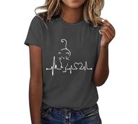 CGGMVCG T-Shirts imprimés pour Femmes, t-Shirt à col Rond, imprimé Chat, décontracté, Tendance, Hauts d'été pour Femmes, Z03 Gris foncé, XL