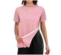 CGGMVCG T-Shirts Tendance pour Femmes 2025 Chemises à épaules postérieures Hauts déchirés après Chirurgie Chemises à Manchette Chimio Haut d'été, Rose, M