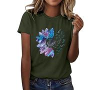 CGGMVCG Tee Shirt Femme Été T-Shirt à Manches Courtes Col Rond Imprimé Tournesol Grande Taille T Shirts Ample Graphic Hauts Décontractés, A04 Vert Kaki, 3XL
