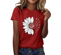 CGGMVCG Tee Shirt Femme Été T-Shirt à Manches Courtes Col Rond Imprimé Tournesol Grande Taille T Shirts Ample Graphic Hauts Décontractés, A01 Rouge, 5XL