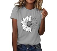 CGGMVCG Tee Shirt Femme Été T-Shirt à Manches Courtes Col Rond Imprimé Tournesol Grande Taille T Shirts Ample Graphic Hauts Décontractés, A01 Gris, S