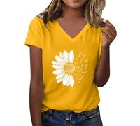 CGGMVCG Tee Shirt Femme Été T Shirts Imprimé Tournesol à Manches Courtes Col en V T-Shirt Tendance Décontracté Grande Taille Graphic Hauts Amples, A01 Jaune, L