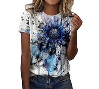 CGGMVCG Tshirt Femme Été Tee Shirt à Manches Courtes Col Rond Imprimé Floral et Papillon Grande Taille T Shirts Ample Graphic Hauts Décontractés, Z03 Bleu, 3XL