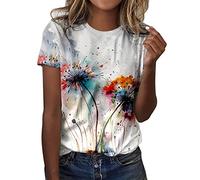 CGGMVCG Tshirt Femme Été Tee Shirt à Manches Courtes Col Rond Imprimé Floral et Papillon Grande Taille T Shirts Ample Graphic Hauts Décontractés, Z05 Bleu, L