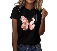 CGGMVCG Tshirt Femme Été Tee Shirt à Manches Courtes Col Rond Imprimé Floral et Papillon Grande Taille T Shirts Ample Graphic Hauts Décontractés, Z09 Noir, 3XL