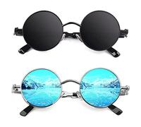 CGID E72 Lunettes de soleil polarisées inspirées du style retro Steampunk en cercle métallique rond pour hommes 2 Paires