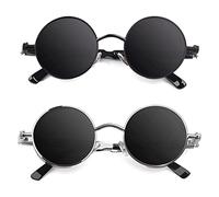 CGID E72 Lunettes de soleil polarisées inspirées du style retro Steampunk en cercle métallique rond pour hommes 2 Paires