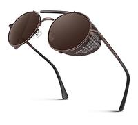 CGID E92 Lunettes de soleil polarisées inspirées du style retro Steampunk en cercle métallique rond pour hommes femmes Marron