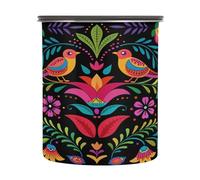 Cgiub Bocal alimentaire hermétique mexicain floral 900 ml en acier inoxydable avec couvercle pour bonbons, grains de café, thé, bonbons, fruits