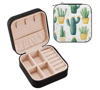 Cgiub Boîte à bijoux aquarelle cactus pour femmes et filles 10 x 10 x 5 cm, boîte à bijoux de voyage portable en cuir PU