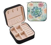 Cgiub Boîte à bijoux aquarelle pour femmes et filles - 10 x 10 x 5 cm - Portable - Boîte à bijoux de voyage en cuir synthétique