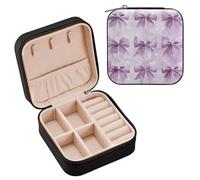 Cgiub Boîte à bijoux de voyage portable en cuir synthétique avec nœud violet pour femmes et filles, 10 x 10 x 5 cm