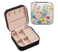 Cgiub Boîte à bijoux de voyage portable en cuir synthétique pour femmes et filles - Motif fleurs aquarelle - 10 x 10 x 5 cm