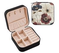 Cgiub Boîte à bijoux de voyage portable en cuir synthétique pour femmes et filles - Motif fleurs aquarelle - 10 x 10 x 5 cm