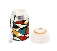 Cgiub Bouteille alimentaire en forme de triangle patchwork sans BPA 500 ml en acier inoxydable isotherme pour soupe avec cuillère pliable étanche pour garder au froid et au chaud