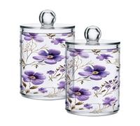 Cgiub Carton Space Spaceships Lot de 2 pots d'apothicaire en plastique transparent avec couvercles pour cotons-tiges