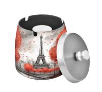 Cgiub Cendrier rouge Paris Tower avec couvercle coupe-vent en acier inoxydable pour intérieur et extérieur sans odeur pour terrasse, jardin et maison
