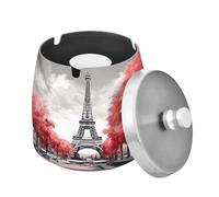 Cgiub Cendrier rouge Paris Tower avec couvercle coupe-vent en acier inoxydable pour intérieur et extérieur sans odeur pour terrasse, jardin et maison