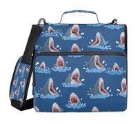 Cgiub Classeur à fermeture éclair avec bandoulière et poches 3,8 cm 3 anneaux de dessin animé requins pour l'école et le bureau