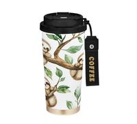 Cgiub Cute Sloth Tasse à café isotherme en acier inoxydable sans BPA à double paroi sous vide avec couvercle à paille - 500 ml