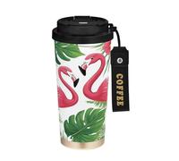 Cgiub Flamingo Tasse à café isotherme en acier inoxydable sans BPA à double paroi sous vide avec couvercle à paille - 500 ml