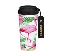 Cgiub Flamingo Tasse à café isotherme en acier inoxydable sans BPA à double paroi sous vide avec couvercle à paille - 500 ml