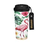 Cgiub Flamingo Tasse à café isotherme en acier inoxydable sans BPA à double paroi sous vide avec couvercle à paille - 500 ml