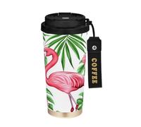 Cgiub Flamingo Tasse à café isotherme en acier inoxydable sans BPA à double paroi sous vide avec couvercle à paille - 500 ml
