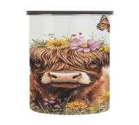 Cgiub Flower Highland Cow Bocal alimentaire hermétique en acier inoxydable 900 ml avec couvercle pour bonbons, grains de café, thé, bonbons, fruits