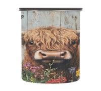 Cgiub Flower Highland Cow Bocal alimentaire hermétique en acier inoxydable 900 ml avec couvercle pour bonbons, grains de café, thé, bonbons, fruits