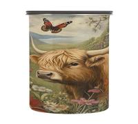 Cgiub Flower Highland Cow Bocal alimentaire hermétique en acier inoxydable avec couvercle pour bonbons, grains de café, thé, bonbons, fruits