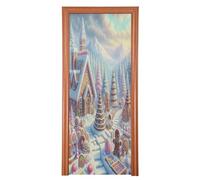 Cgiub Housse de porte de Noël en tissu élastique lavable en forme de bonbon en pain d'épices - 90 x 205 cm