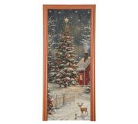 Cgiub Housse de porte de ville de Noël - 90 x 205 cm - Lavable - Tissu élastique - Couverture de porte d'entrée de vacances - Décoration de fête de Noël - Toile de fond pour photographie