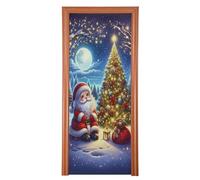 Cgiub Housse de porte magique de Père Noël 90 x 205 cm lavable en tissu élastique pour porte d'entrée de vacances, décoration de fête de Noël, toile de fond pour photographie